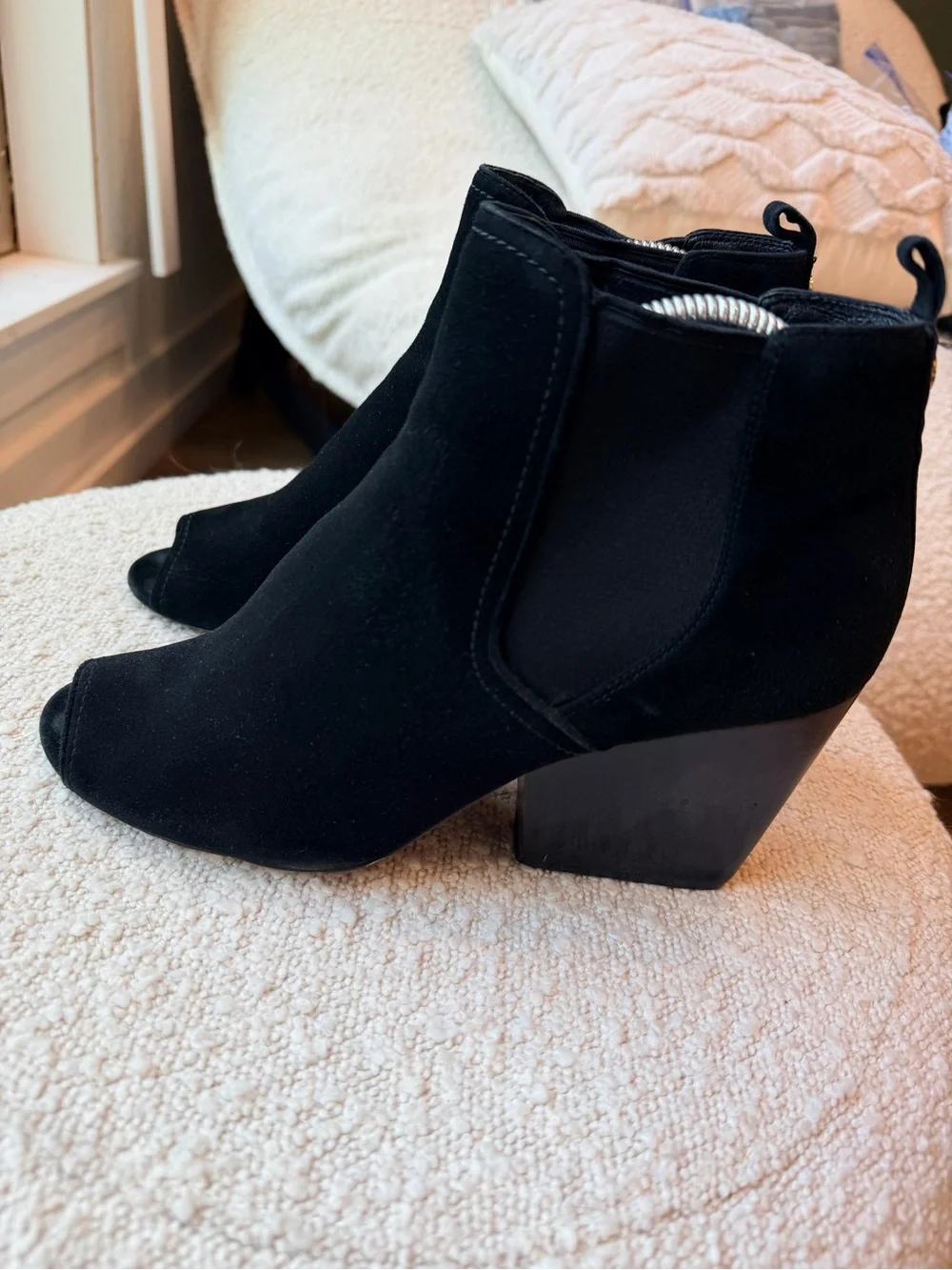 Tory Burch Gemma Open Toe Bootie in Black Royal Suede size 10